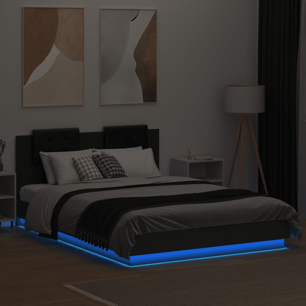 Bedframe met LED zonder matras 150x200 cm zwart – afbeelding 4