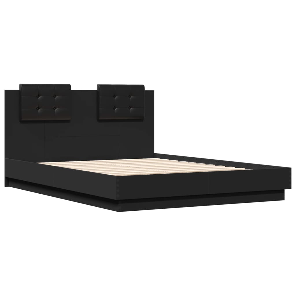 Bedframe met hoofdeinde en LED-verlichting zwart 135x190 cm – afbeelding 3