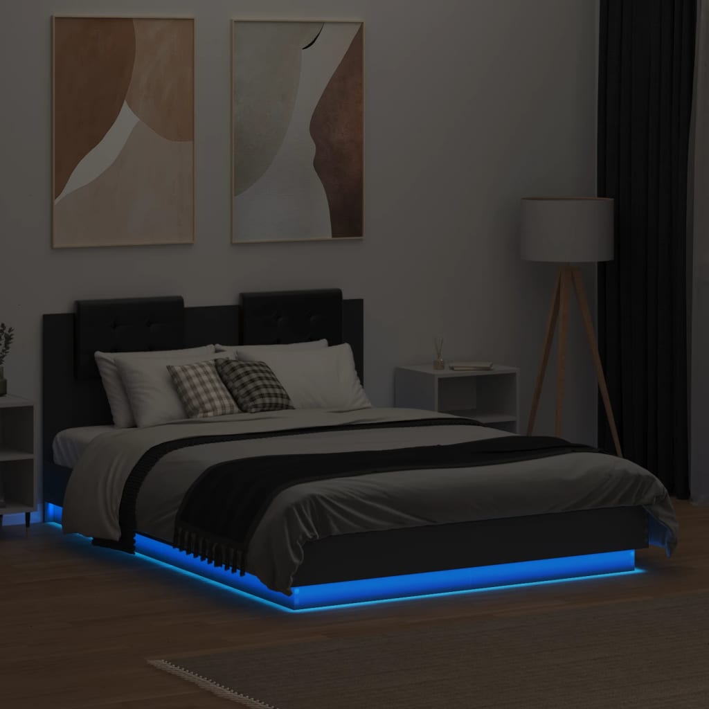 Bedframe met hoofdeinde en LED-verlichting zwart 135x190 cm – afbeelding 4
