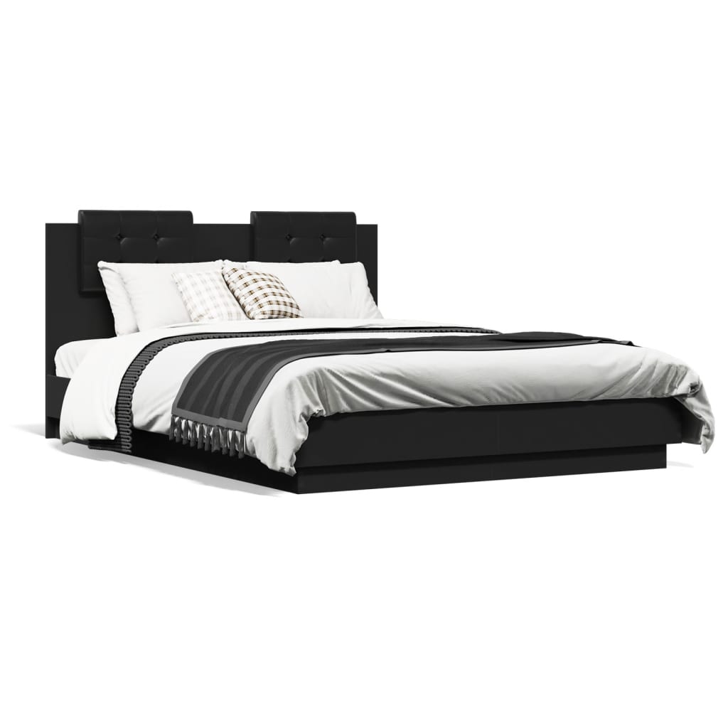 Bedframe met hoofdeinde en LED-verlichting zwart 135x190 cm – afbeelding 5