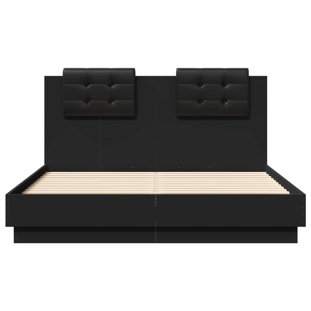 Bedframe met hoofdeinde en LED-verlichting zwart 135x190 cm – afbeelding 6