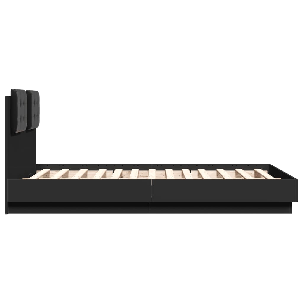 Bedframe met hoofdeinde en LED-verlichting zwart 135x190 cm – afbeelding 7