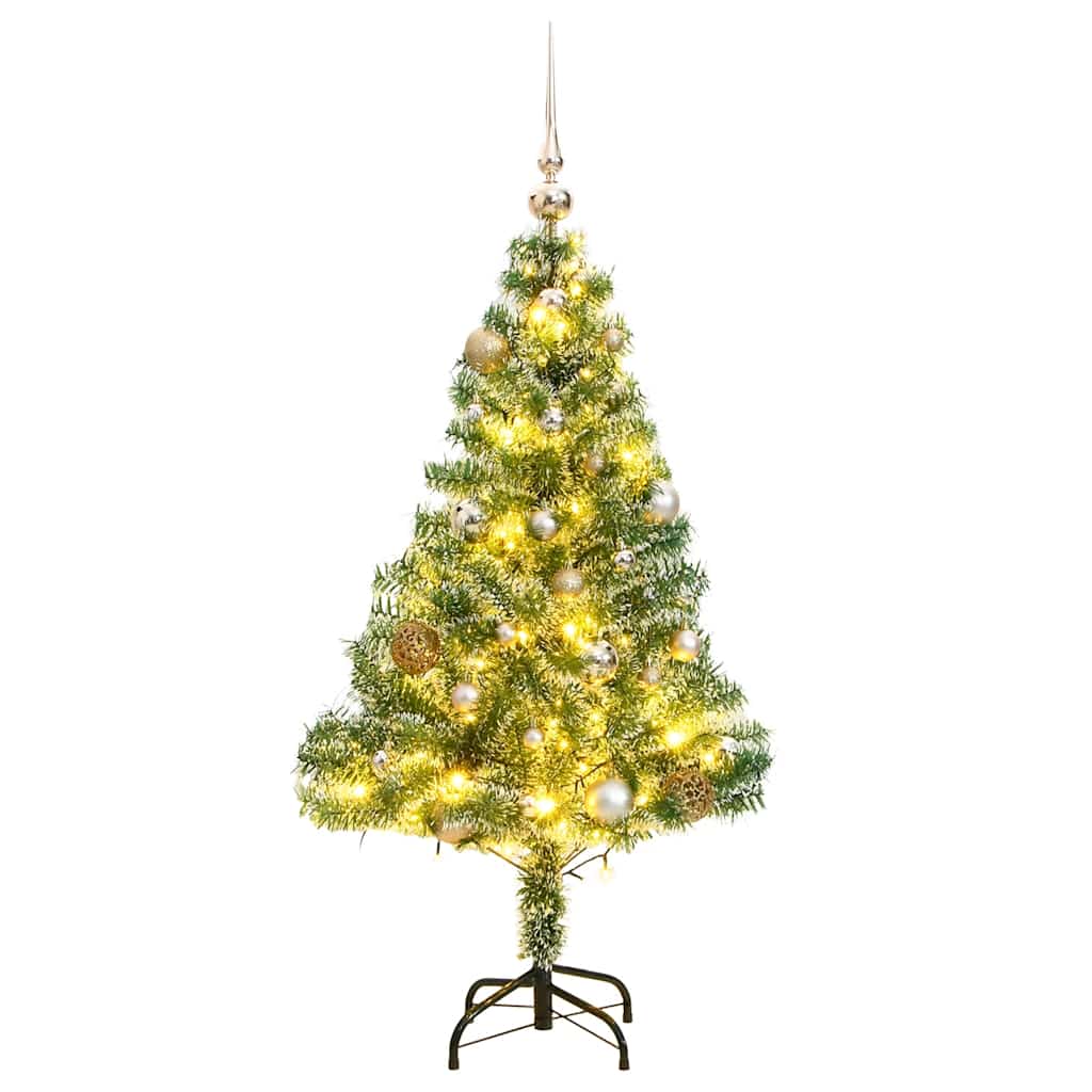 Kunstkerstboom 150 LED's kerstballen en sneeuw 150 cm – afbeelding 1