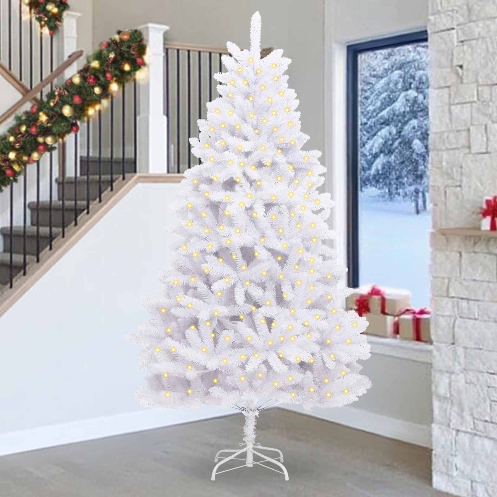 Kunstkerstboom met 300 LED Wit 270 cm PVC en Metaal