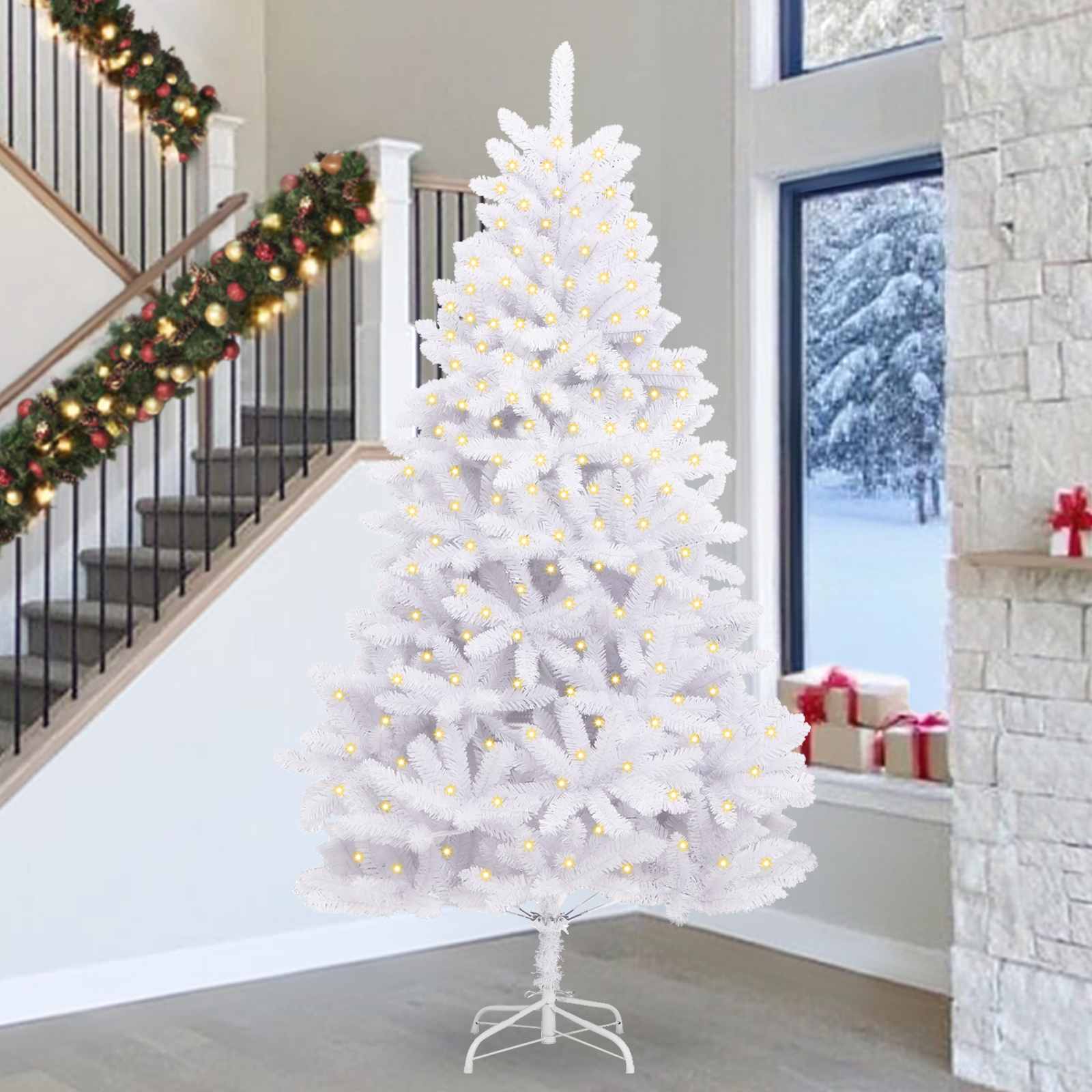 Kunstkerstboom met 300 LED Wit 300 cm PVC en Metaal