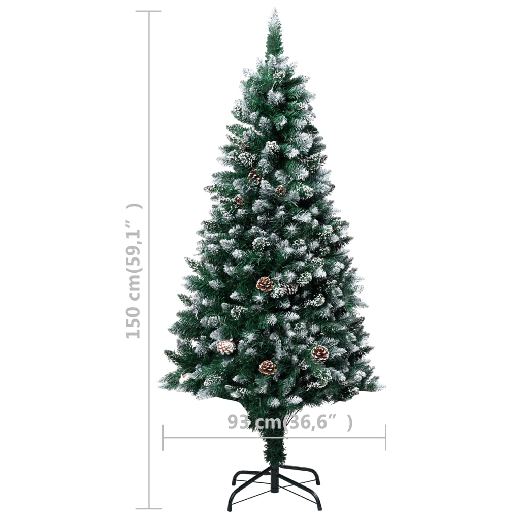 Kunstkerstboom met dennenappels en witte sneeuw 150 cm – afbeelding 7