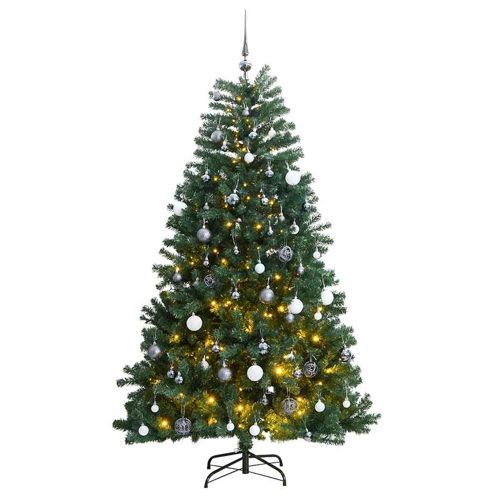 Kunstkerstboom met scharnieren 300 LED's en kerstballen 180 cm