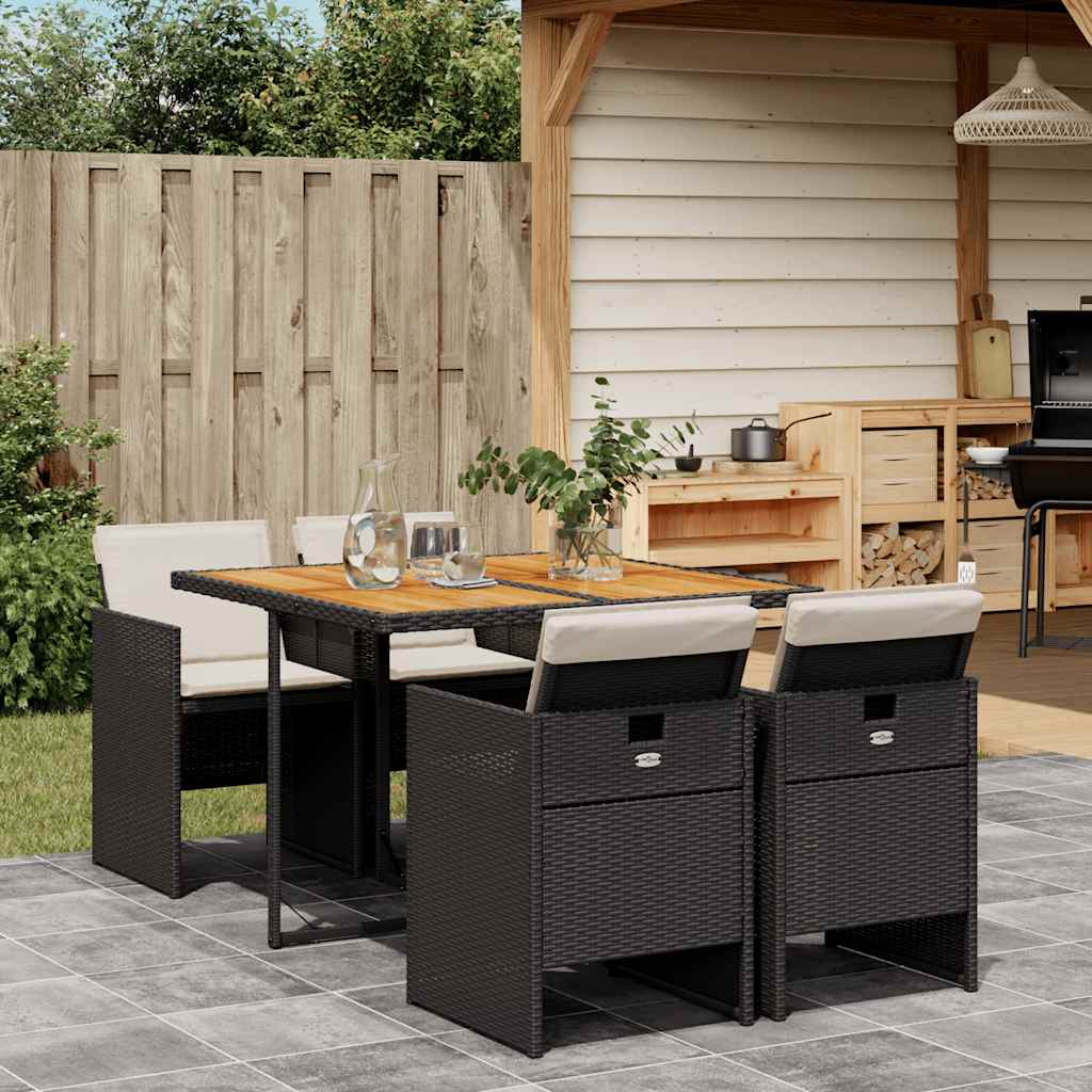 5-delige Tuinset met kussens poly rattan zwart – afbeelding 1