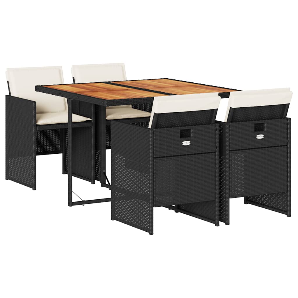 5-delige Tuinset met kussens poly rattan zwart – afbeelding 2