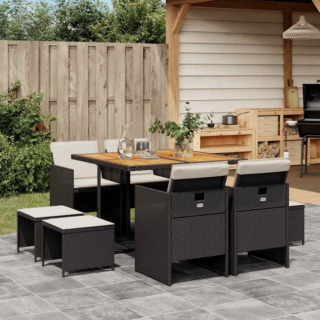9-delige Tuinset poly rattan zwart – afbeelding 1