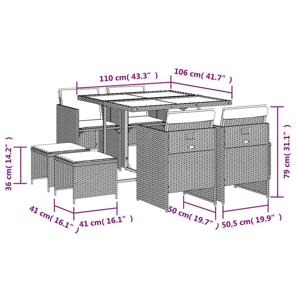 9-delige Tuinset poly rattan zwart – afbeelding 6