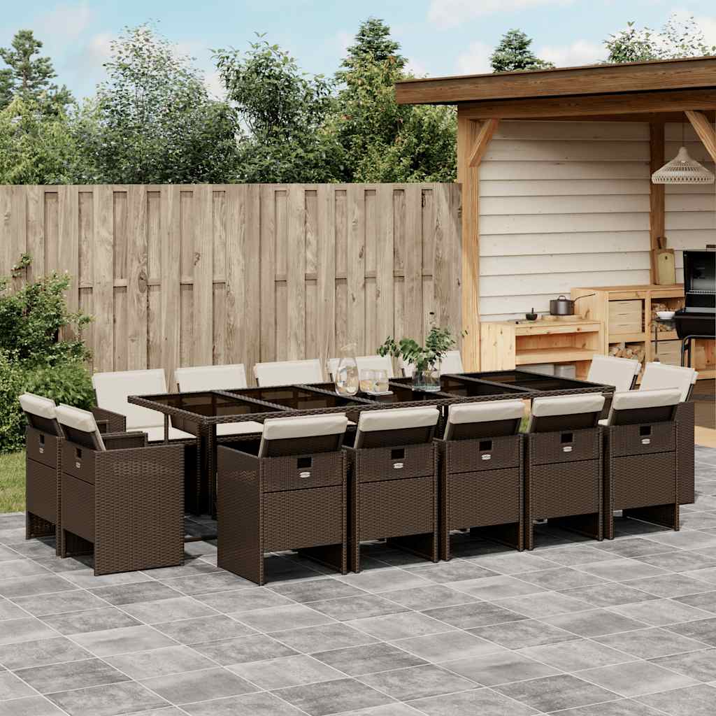 15-delige Tuinset met kussens poly rattan bruin – afbeelding 1