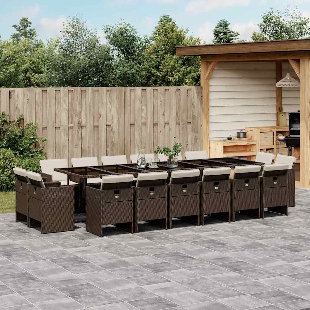 17-delige Tuinset met kussens poly rattan bruin – afbeelding 1