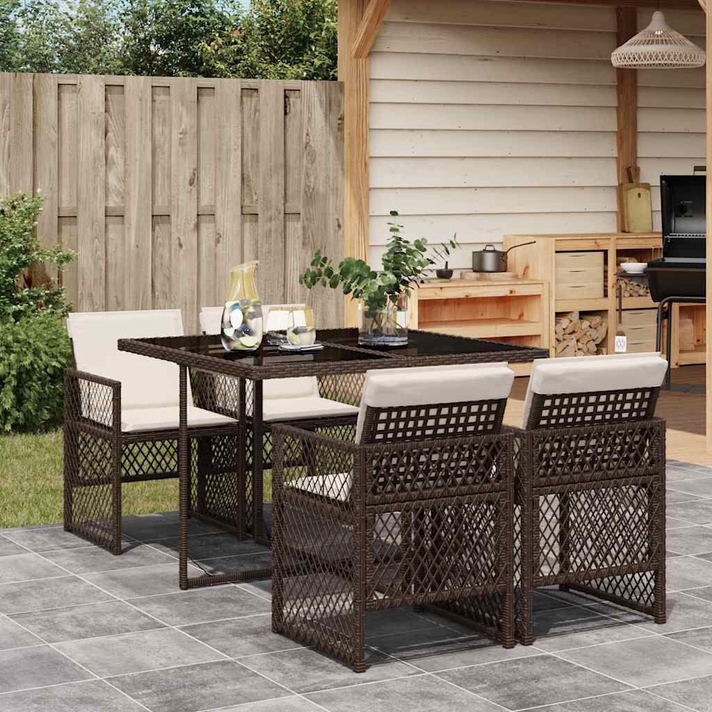 5-delige Tuinset met kussens poly rattan bruin – afbeelding 1
