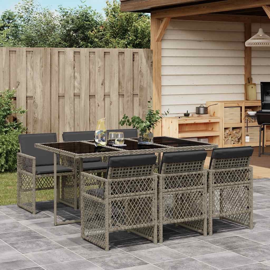 7-delige Tuinset met kussens poly rattan grijs – afbeelding 1