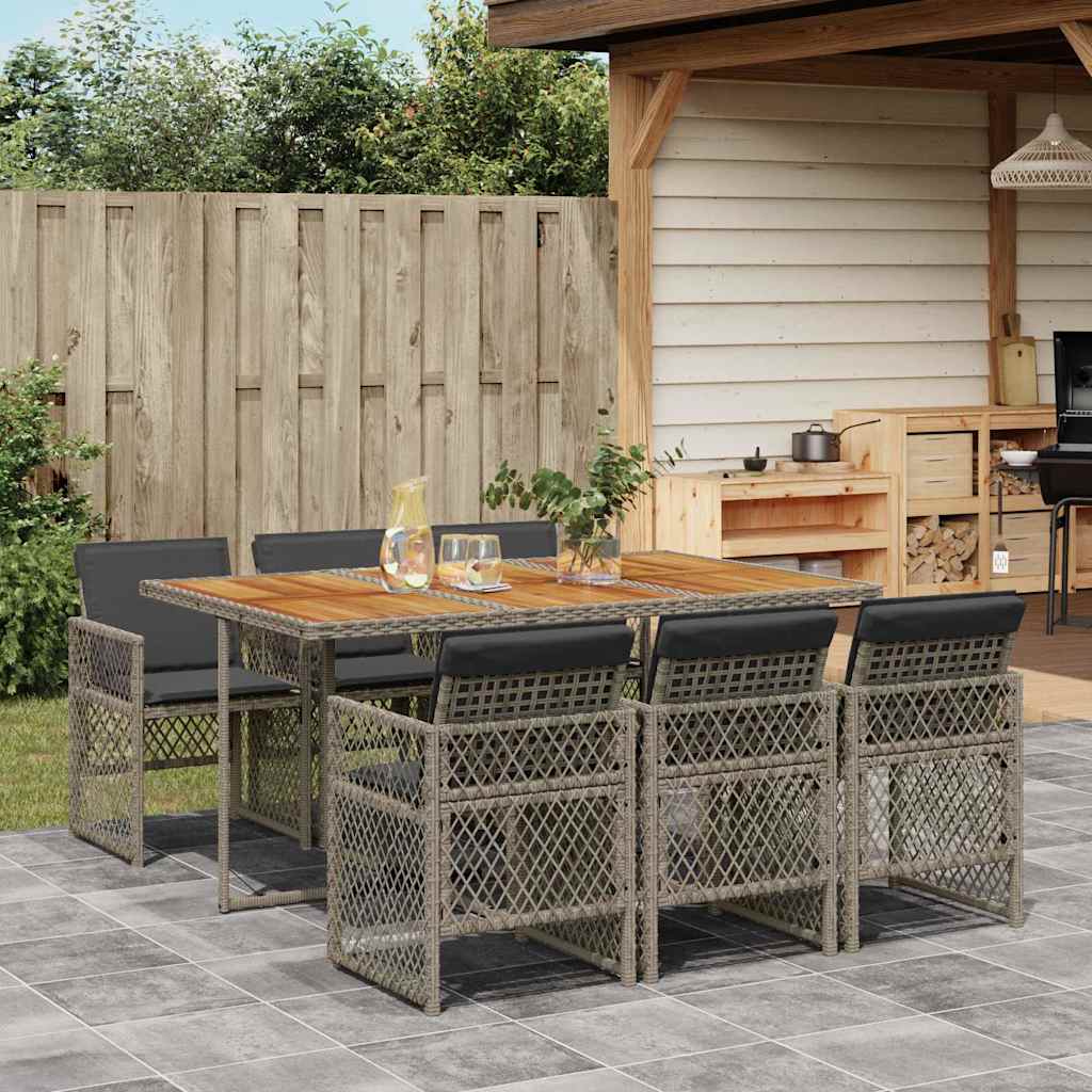 7-delige Tuinset met kussens poly rattan grijs