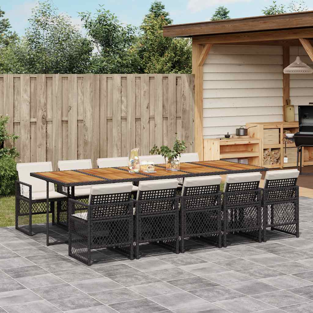 11-delige Tuinset met kussens poly rattan zwart – afbeelding 1