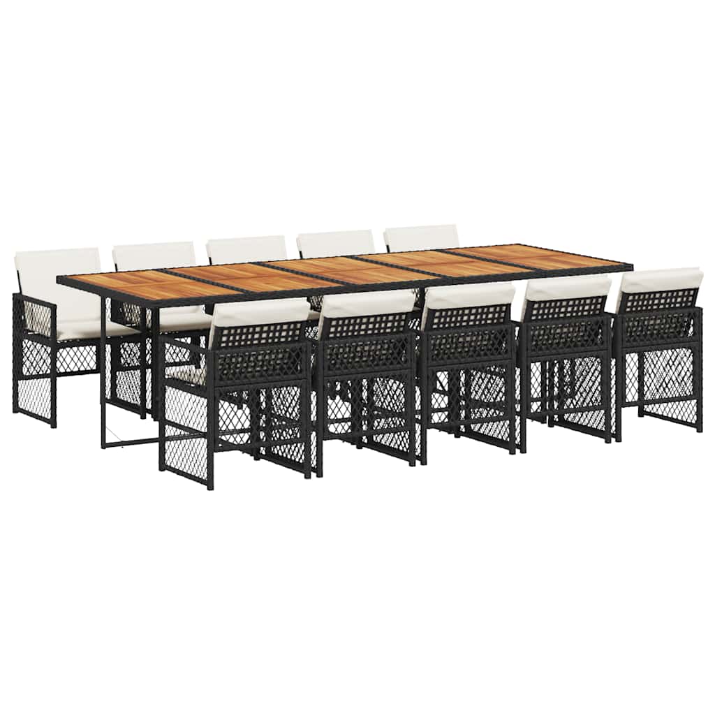 11-delige Tuinset met kussens poly rattan zwart – afbeelding 2