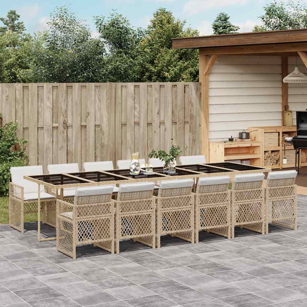 13-delige Tuinset met kussens poly rattan beige – afbeelding 1