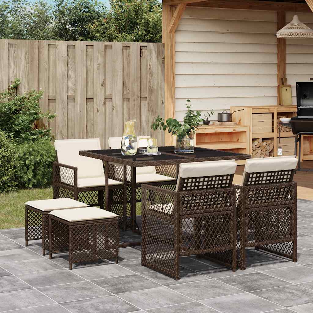 9-delige Tuinset met kussens poly rattan bruin – afbeelding 1