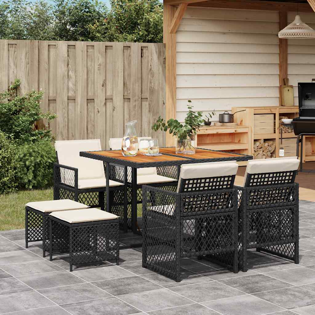 9-delige Tuinset poly rattan zwart