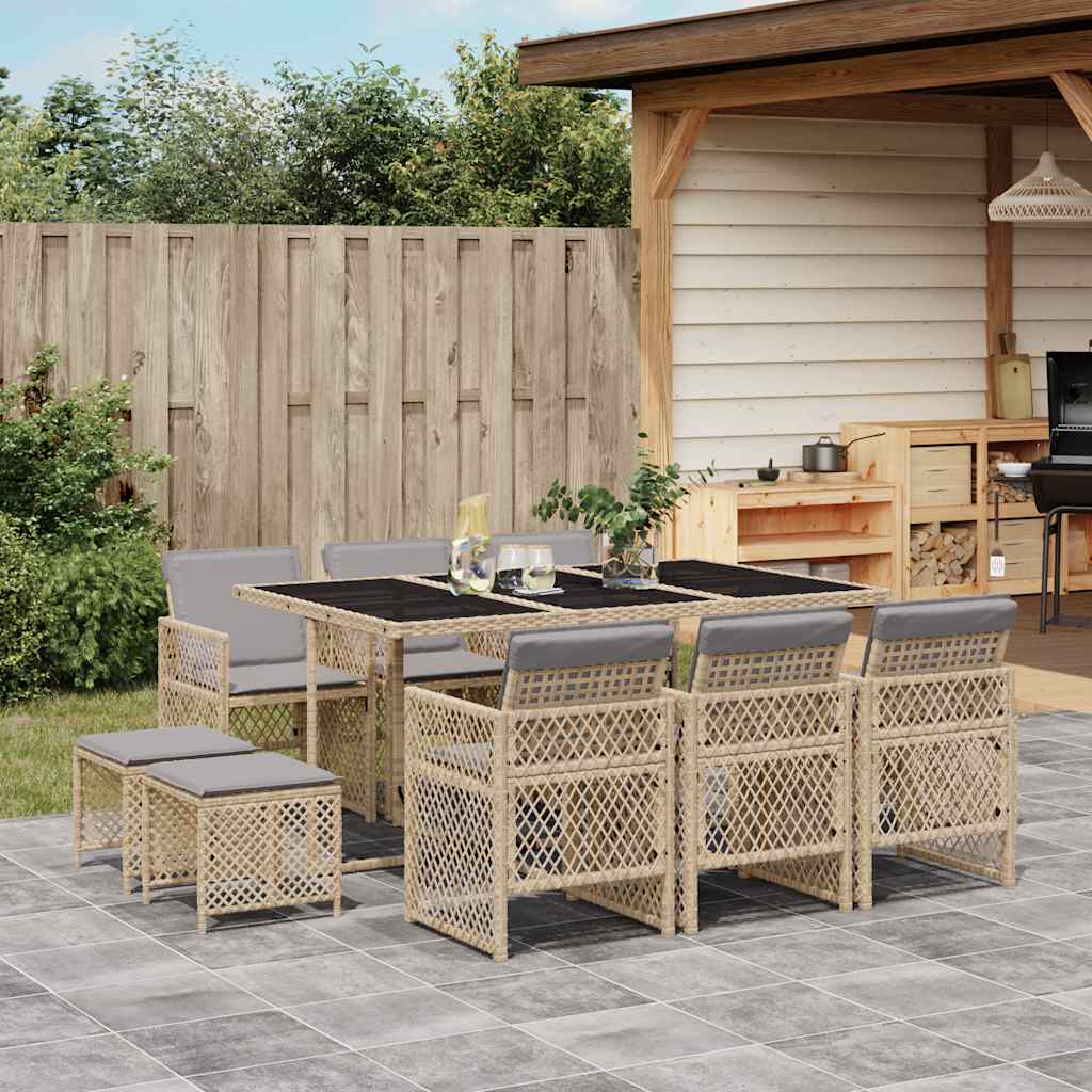 11-delige Tuinset met kussens poly rattan beige – afbeelding 1