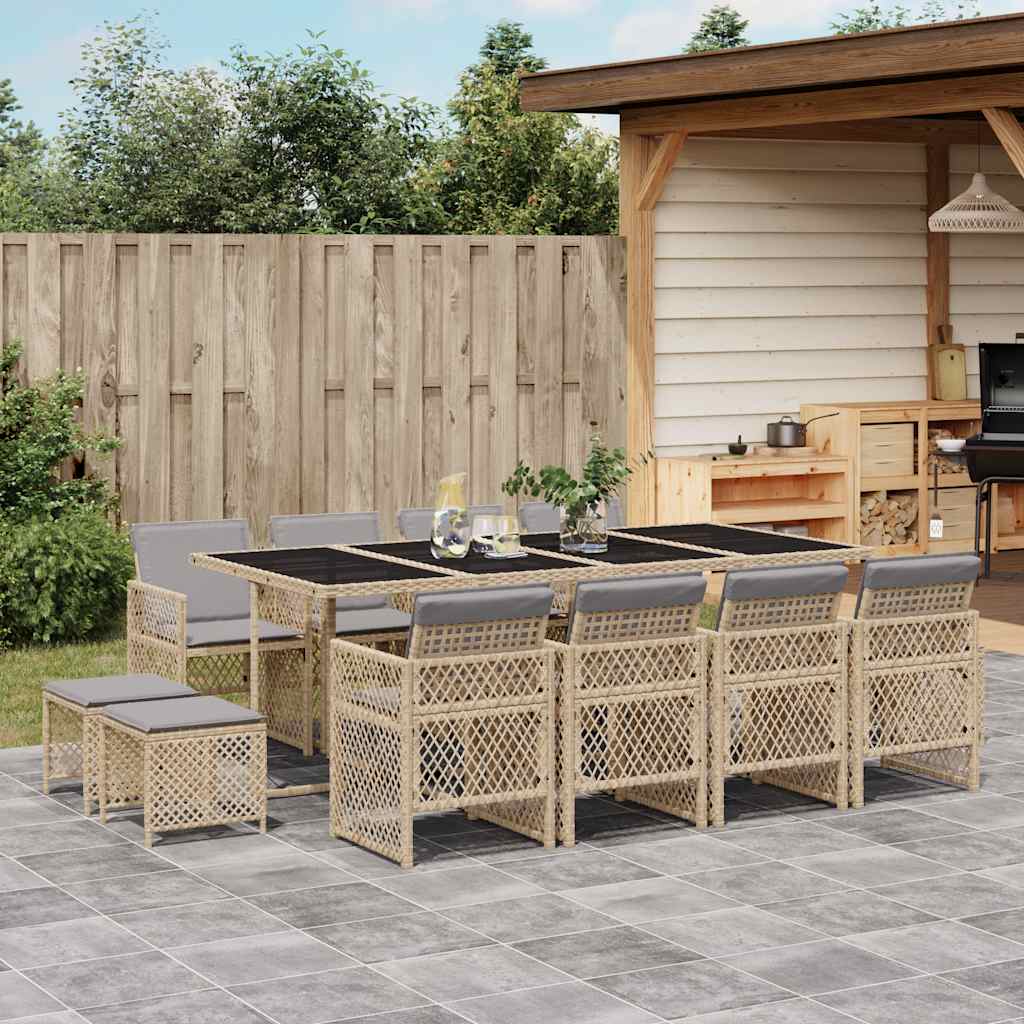 13-delige Tuinset met kussens poly rattan beige – afbeelding 1