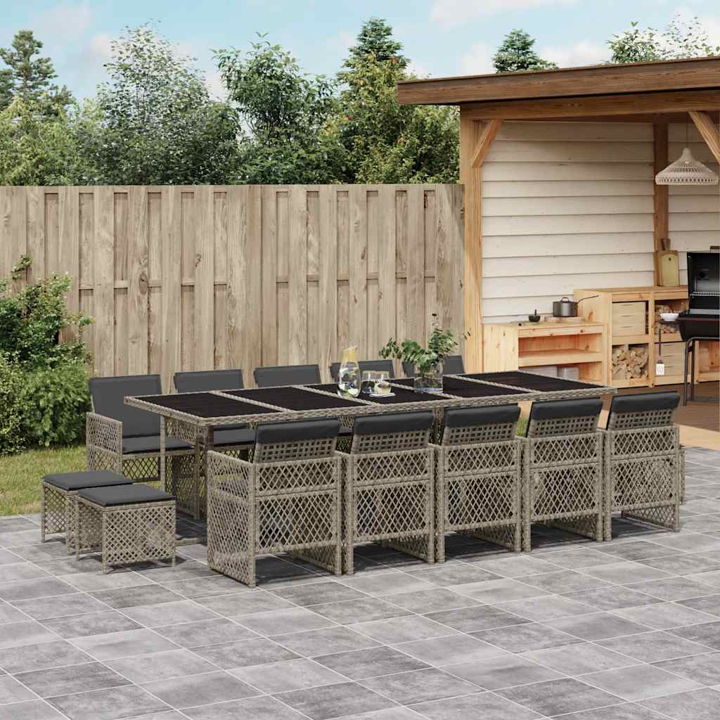 15-delige Tuinset met kussens poly rattan grijs – afbeelding 1