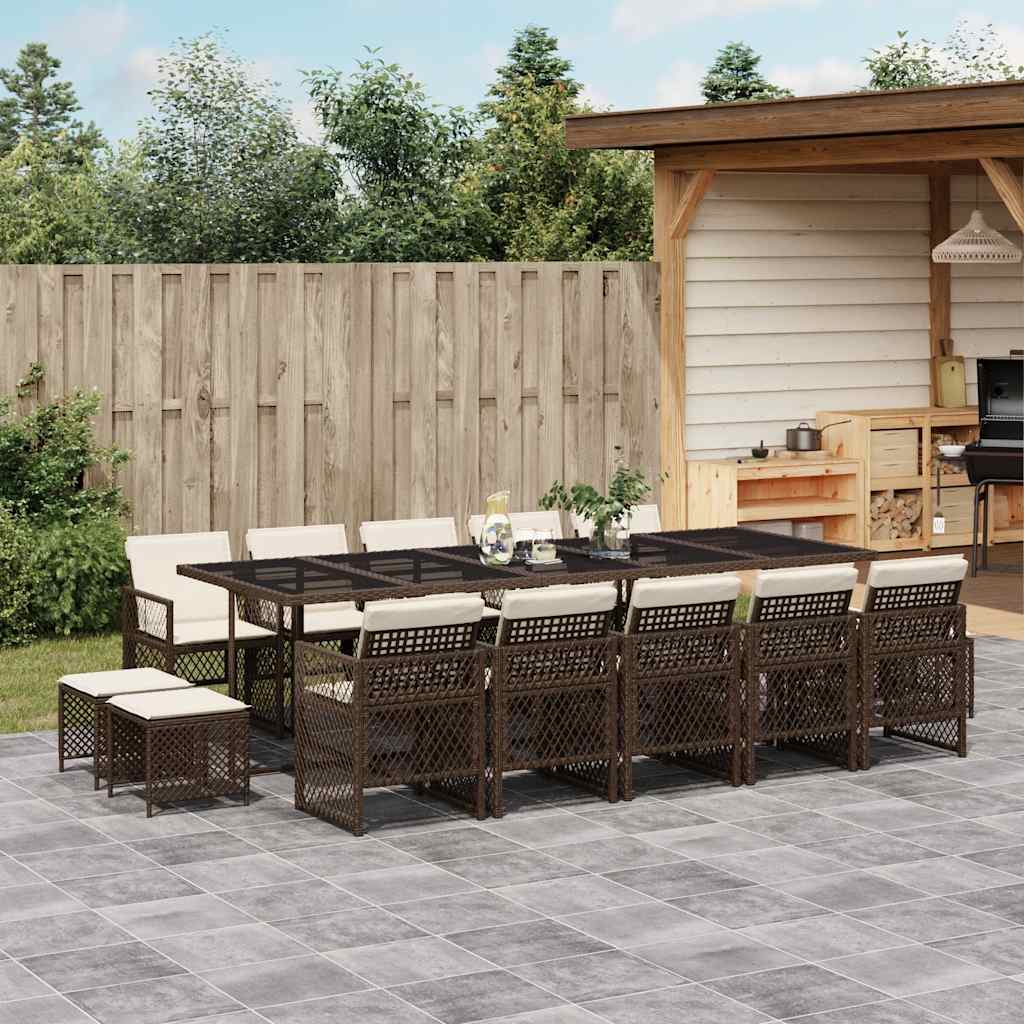 15-delige Tuinset met kussens poly rattan bruin – afbeelding 1