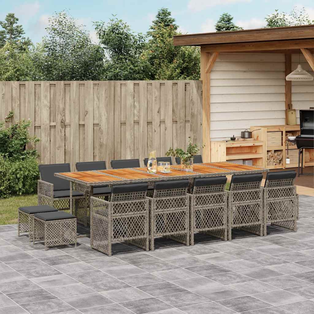 15-delige Tuinset met kussens poly rattan grijs – afbeelding 1