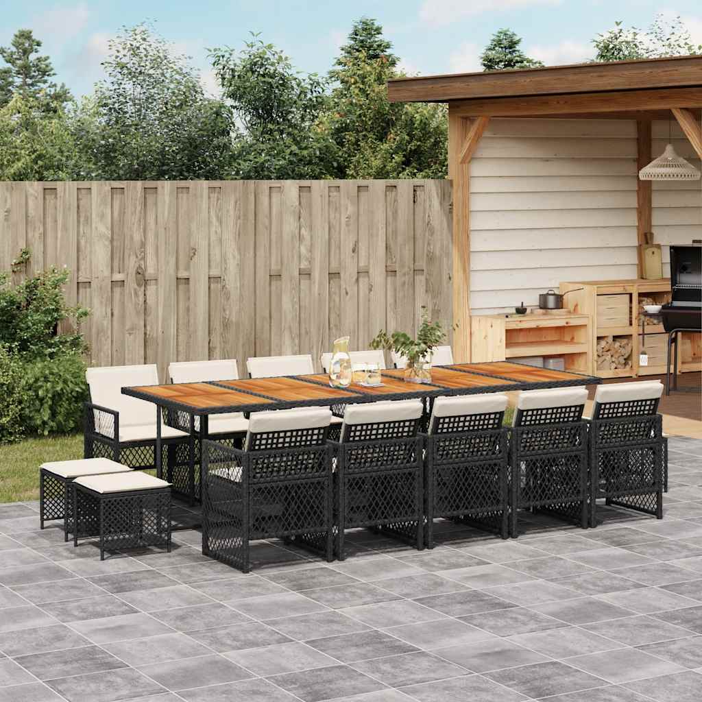 15-delige Tuinset met kussens poly rattan zwart – afbeelding 1