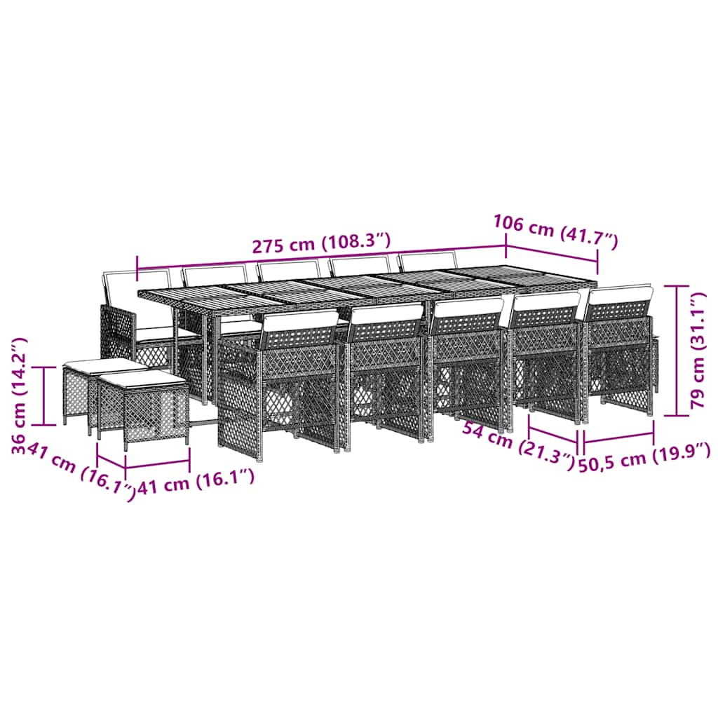 15-delige Tuinset met kussens poly rattan zwart – afbeelding 11