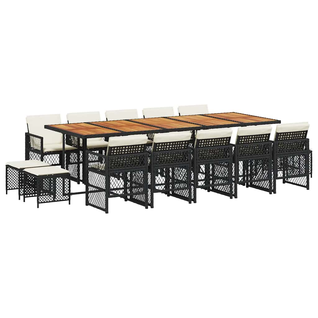 15-delige Tuinset met kussens poly rattan zwart – afbeelding 2