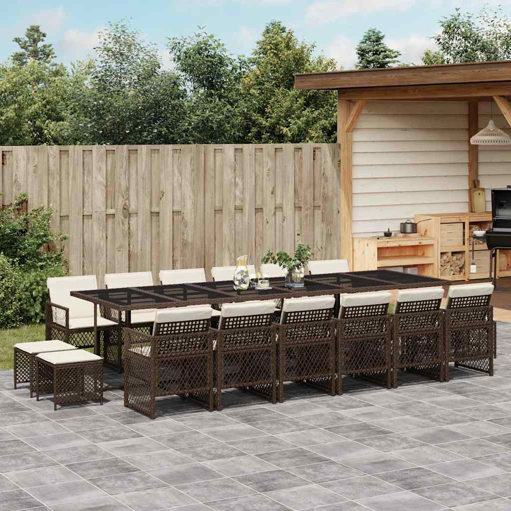 17-delige Tuinset met kussens poly rattan bruin – afbeelding 1