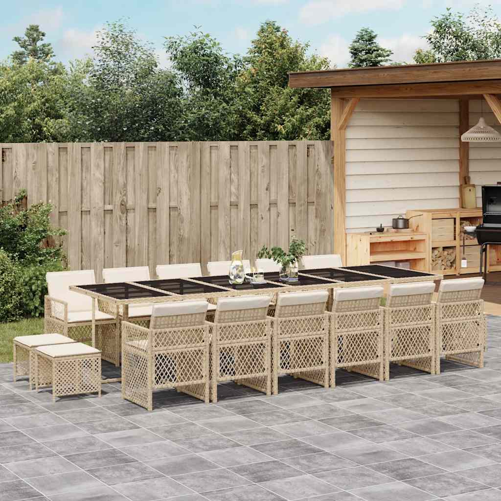 17-delige Tuinset met kussens poly rattan beige – afbeelding 1
