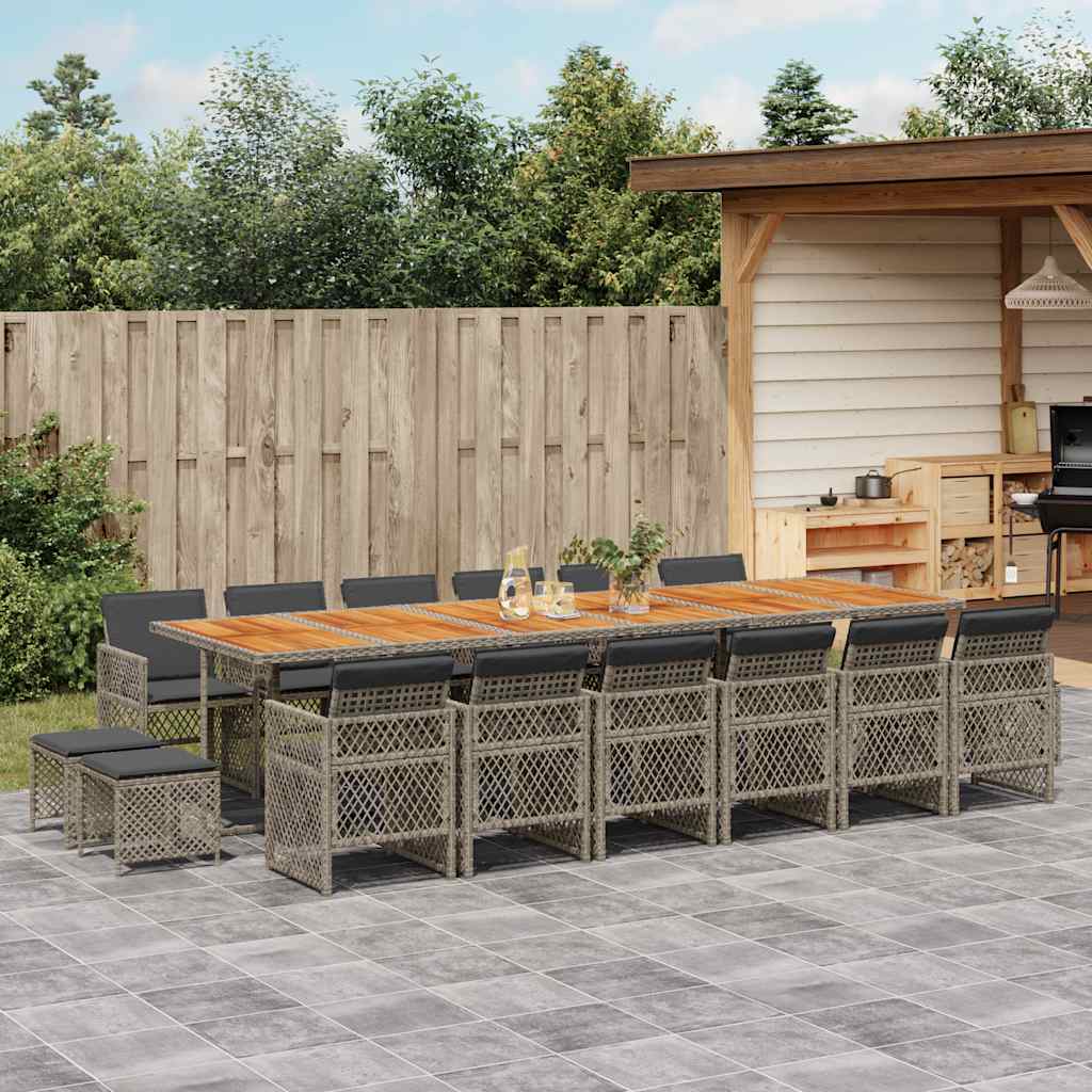 17-delige Tuinset met kussens poly rattan grijs