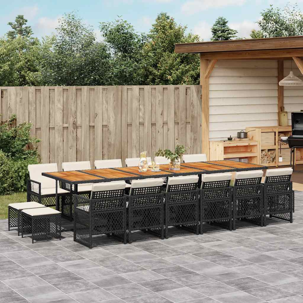 17-delige Tuinset met kussens poly rattan zwart – afbeelding 1