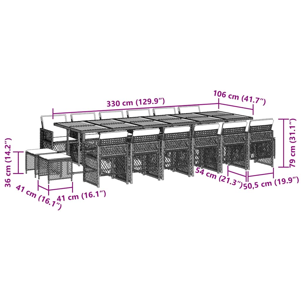 17-delige Tuinset met kussens poly rattan zwart – afbeelding 11