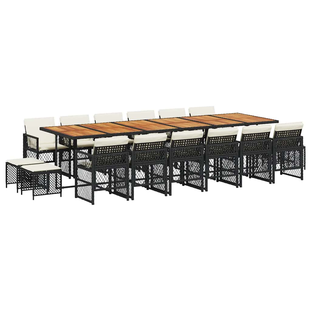 17-delige Tuinset met kussens poly rattan zwart – afbeelding 2