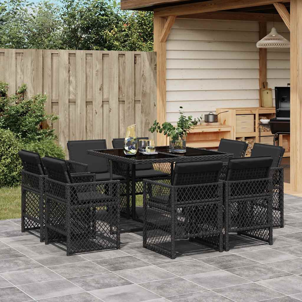 9-delige Tuinset poly rattan zwart – afbeelding 1