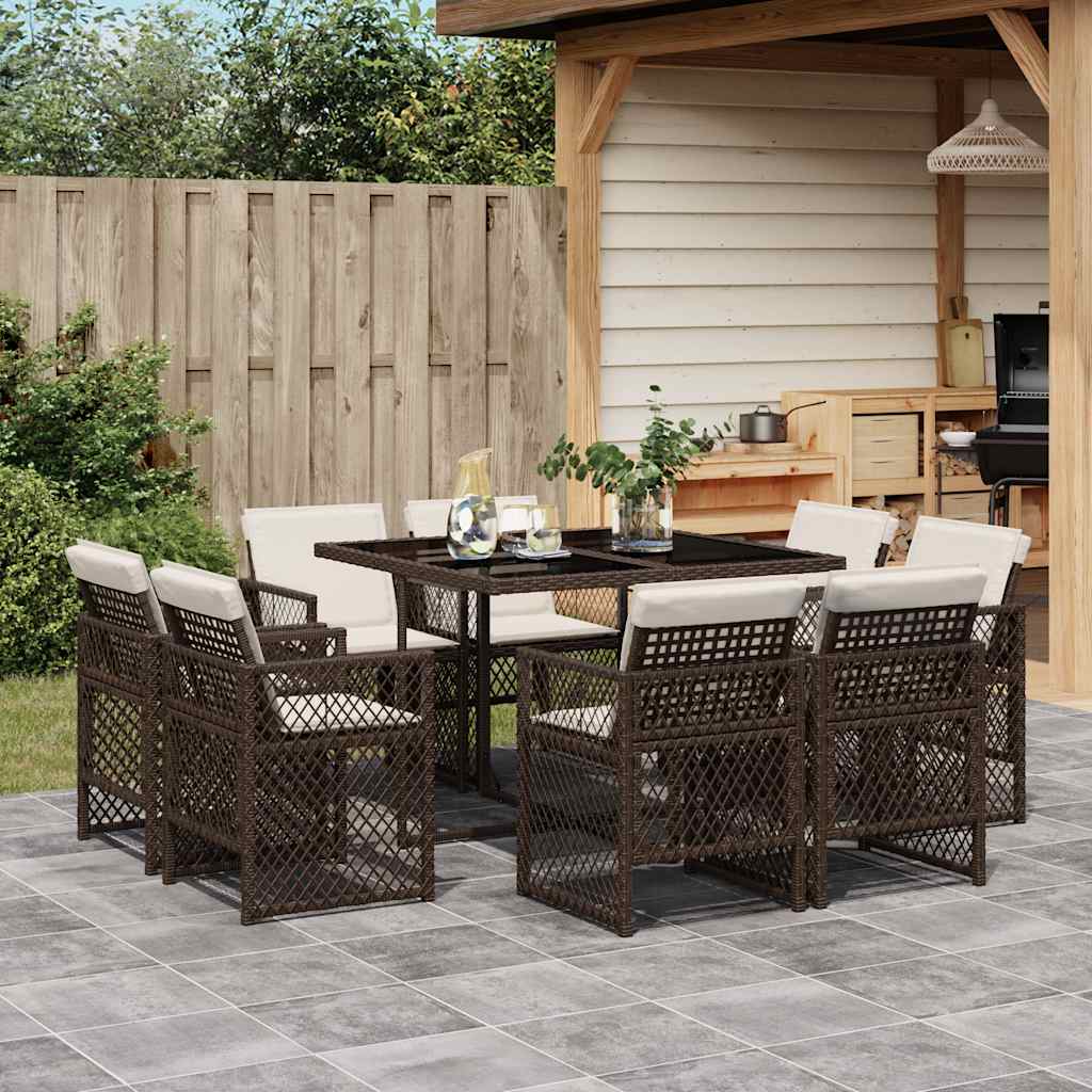 9-delige Tuinset met kussens poly rattan bruin – afbeelding 1