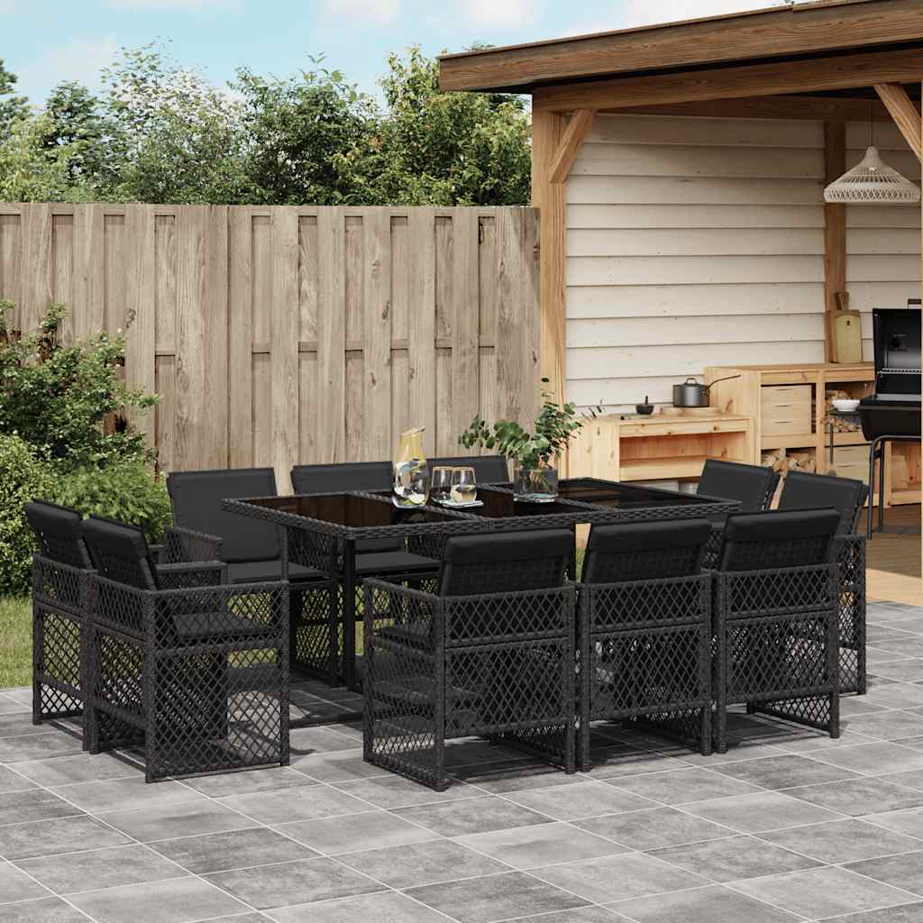 11-delige Tuinset met kussens poly rattan zwart – afbeelding 1