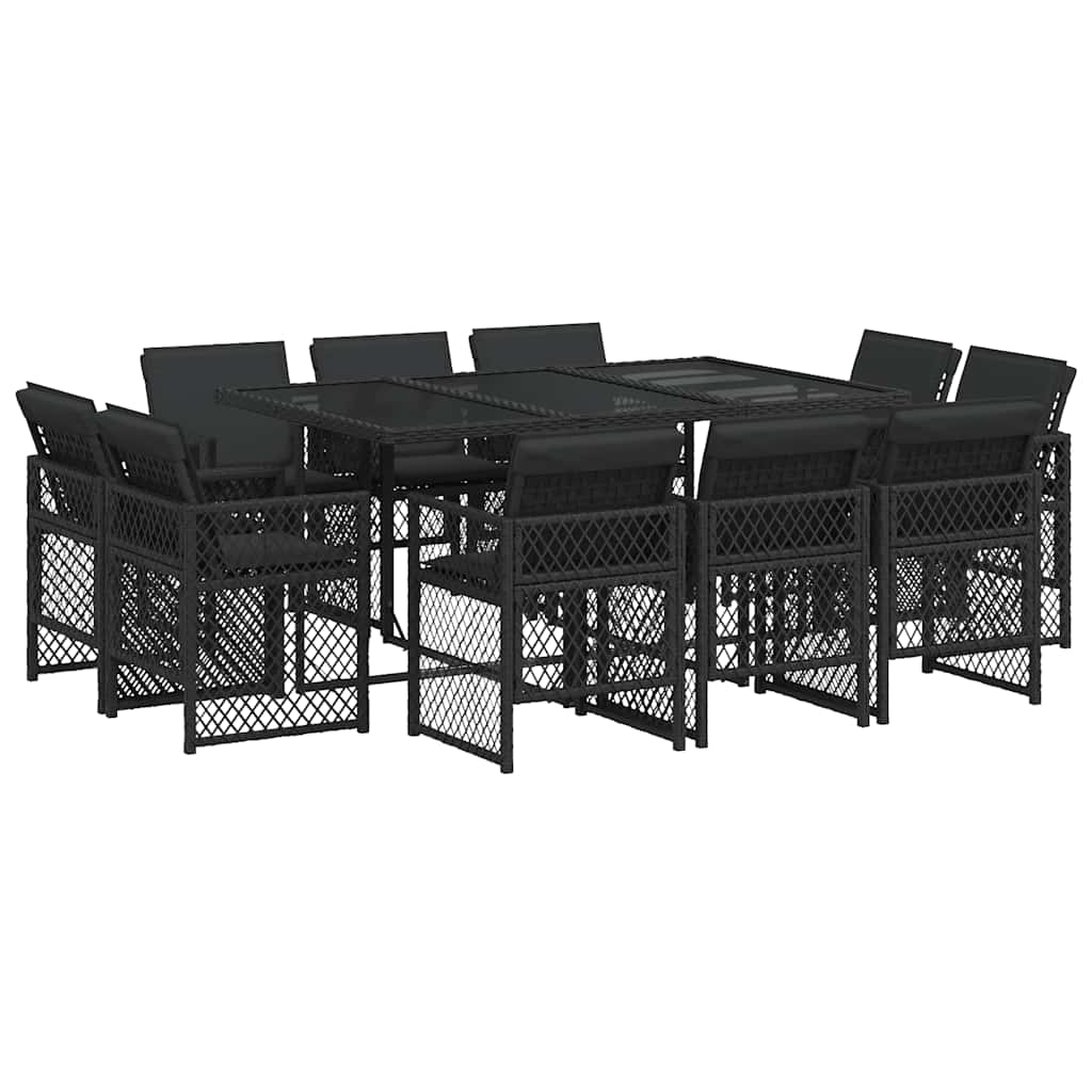 11-delige Tuinset met kussens poly rattan zwart – afbeelding 2