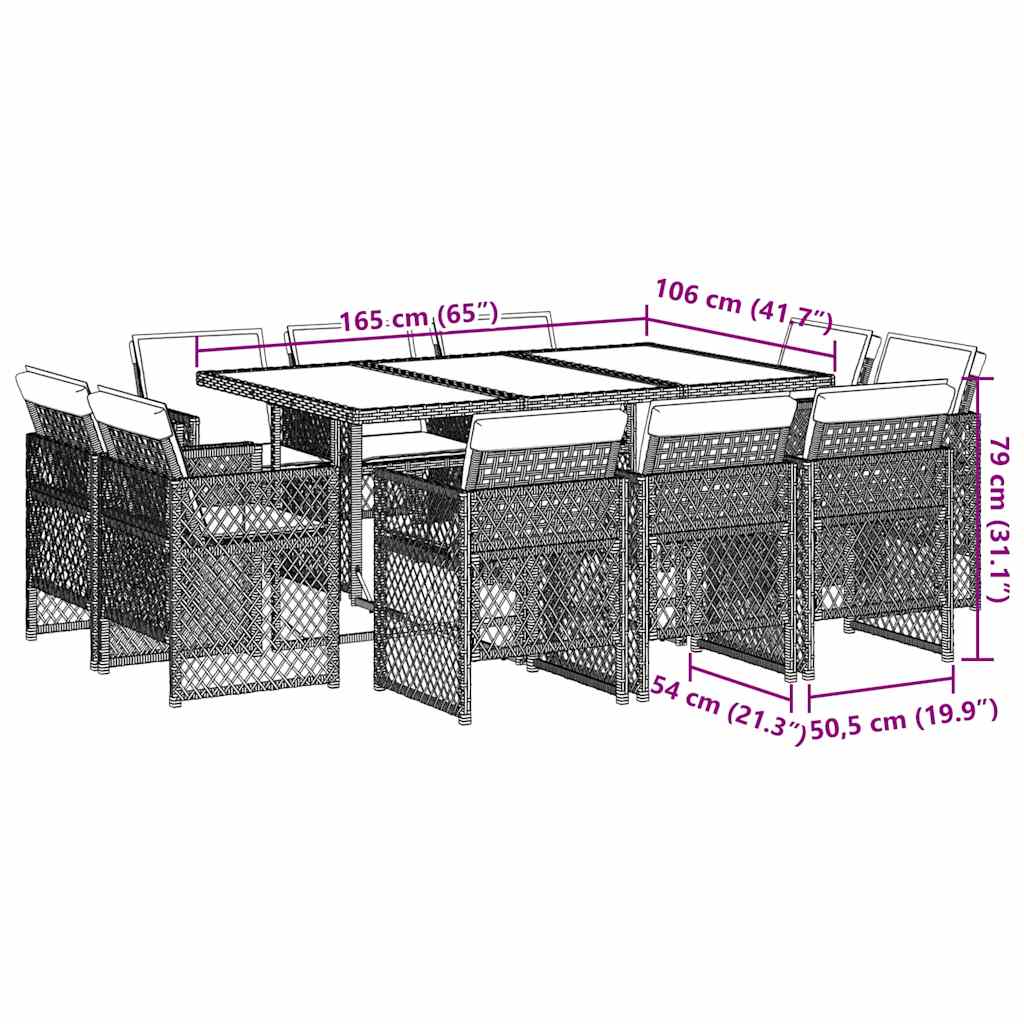 11-delige Tuinset met kussens poly rattan zwart – afbeelding 8