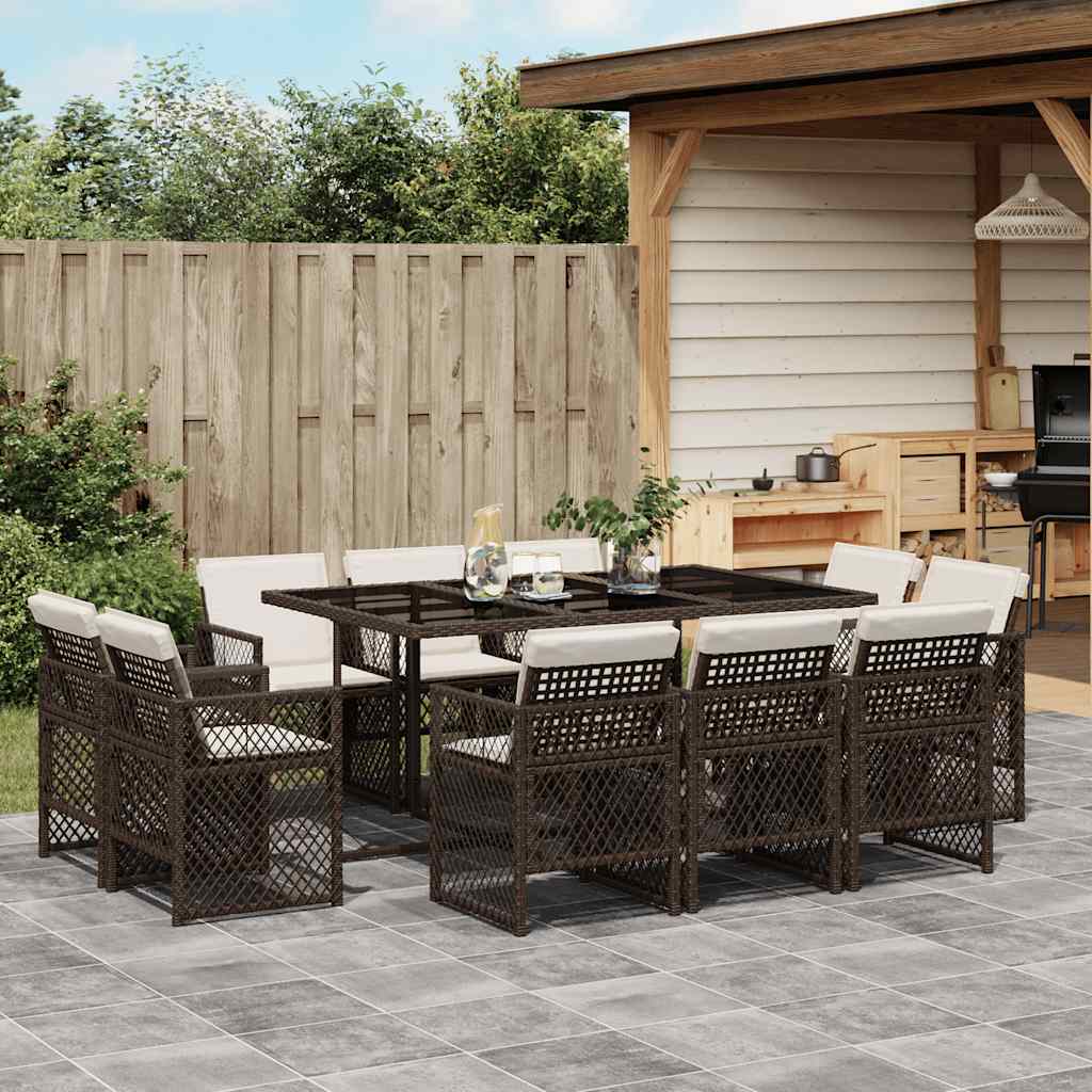 11-delige Tuinset met kussens poly rattan bruin – afbeelding 1