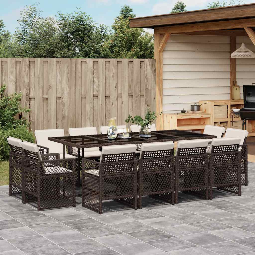 13-delige Tuinset met kussens poly rattan bruin – afbeelding 1