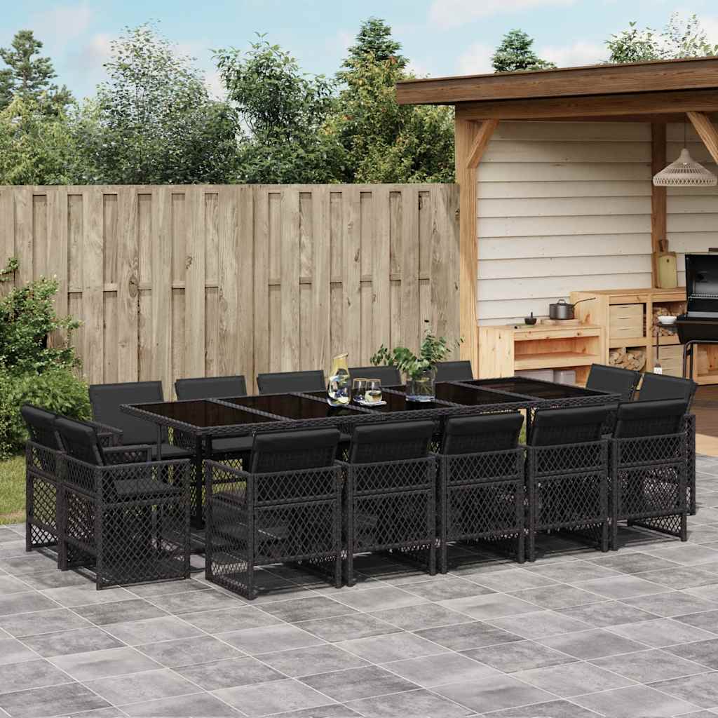 15-delige Tuinset met kussens poly rattan zwart – afbeelding 1