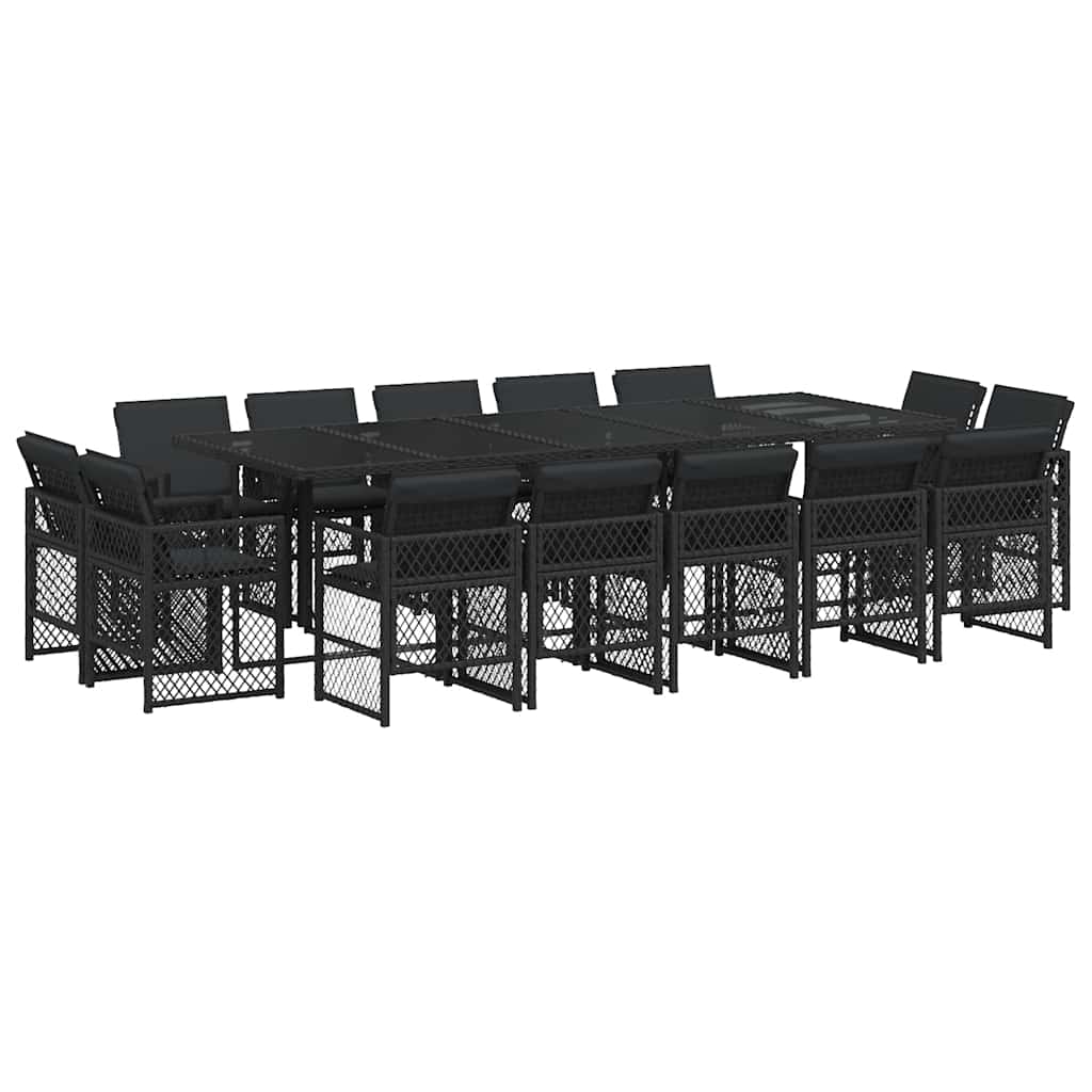 15-delige Tuinset met kussens poly rattan zwart – afbeelding 2