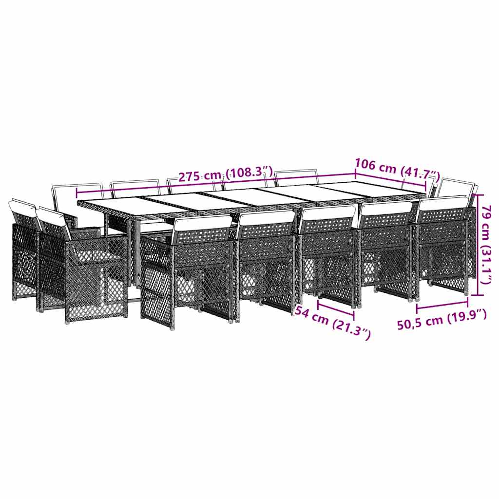 15-delige Tuinset met kussens poly rattan zwart – afbeelding 8