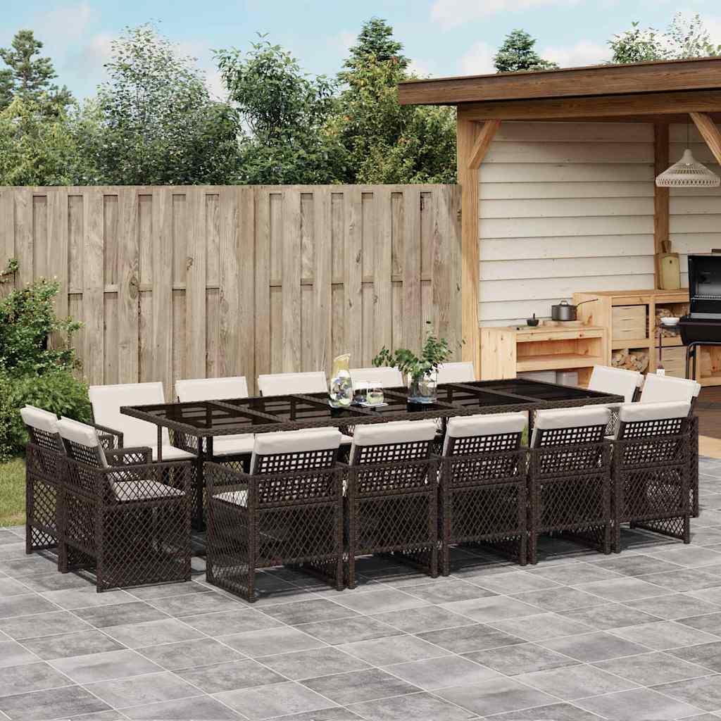 15-delige Tuinset met kussens poly rattan bruin – afbeelding 1